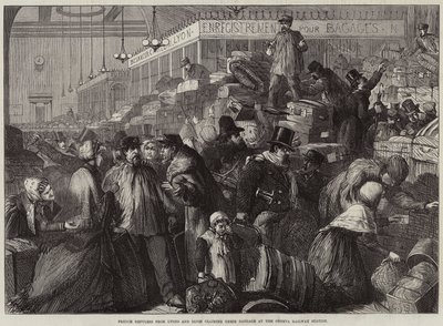 Refugiados franceses de Lyon y Dijon reclamando su equipaje en la estación de tren de Ginebra de Charles J. Staniland